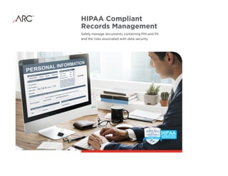 HIPAA Compliant
Records Management
Safely manage documents containing PHI and PII
and the risks associated with data security
 