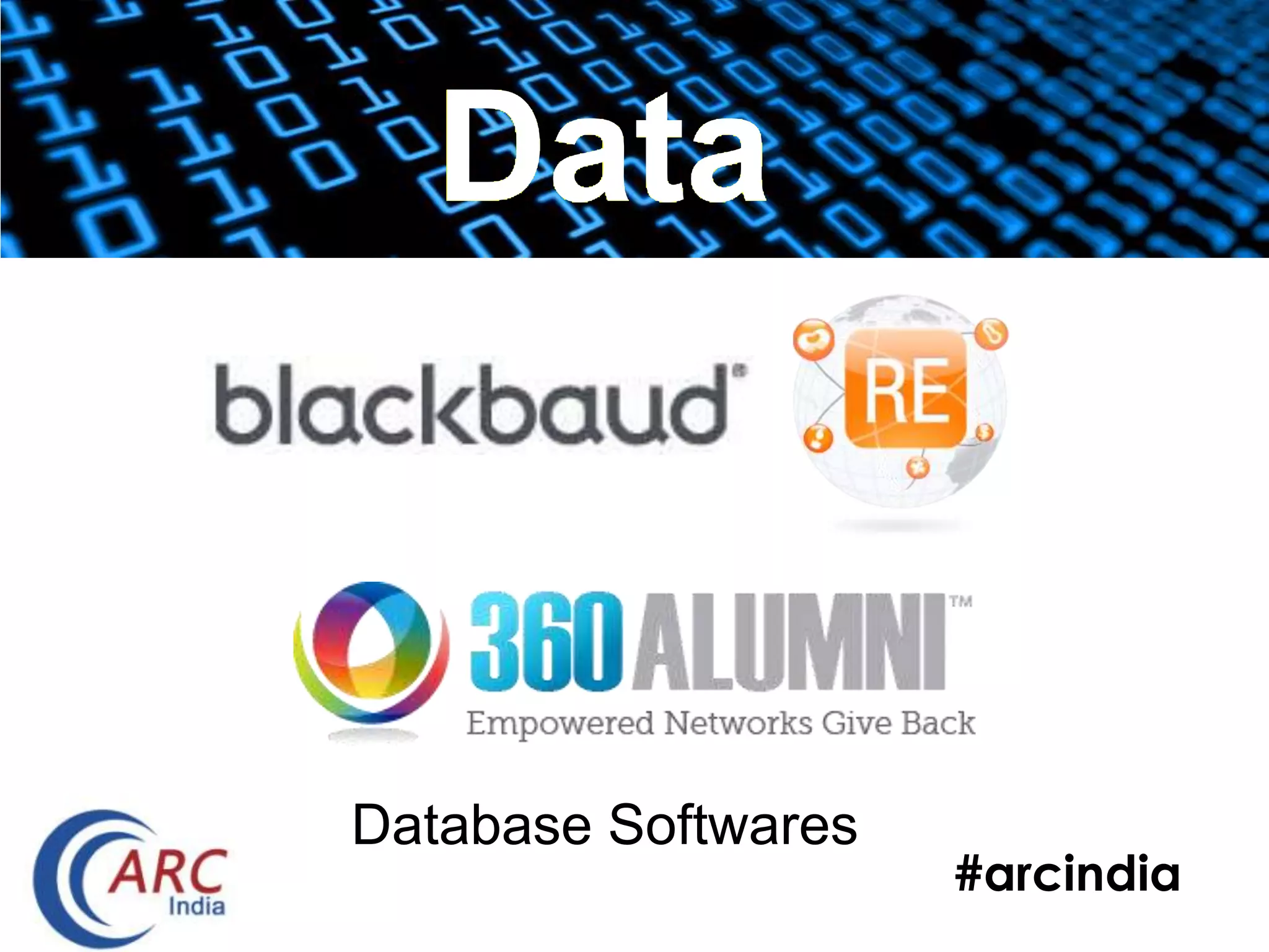 #arcindia
Data
Database Softwares
 