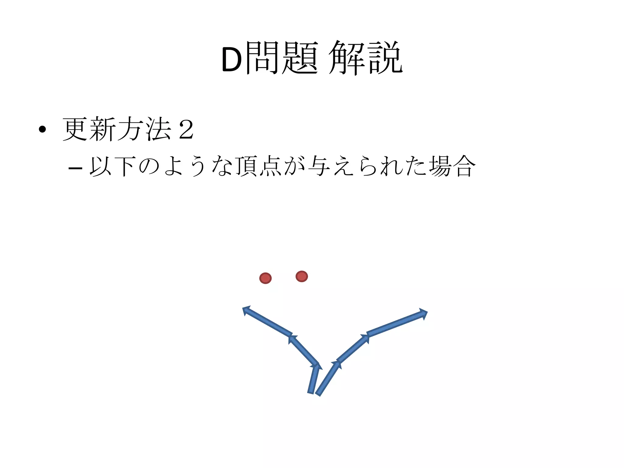 D問題 解説
• 更新方法２
– 以下のような頂点が与えられた場合

 