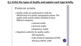 Q.1 Enlist the types of Audits and explain each type briefly.
 