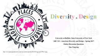 1
University at Buffalo- State University of New York
ARC 211 – American Diversity and Design – Spring 2017
Online Discussion Questions
Tan, Yingying
Diversity & Design
http://www.placespeoplestories.com/wp-content/uploads/2016/02/logo-pink-PNG-1.png
 