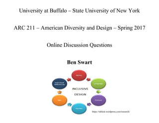 University at Buffalo – State University of New York
ARC 211 – American Diversity and Design – Spring 2017
Online Discussion Questions
Ben Swart
https://tableat.wordpress.com/research/
 