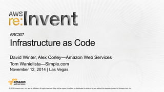 November 12, 2014 | Las Vegas 
David Winter, Alex Corley—Amazon Web Services 
Tom Wanielista—Simple.com  