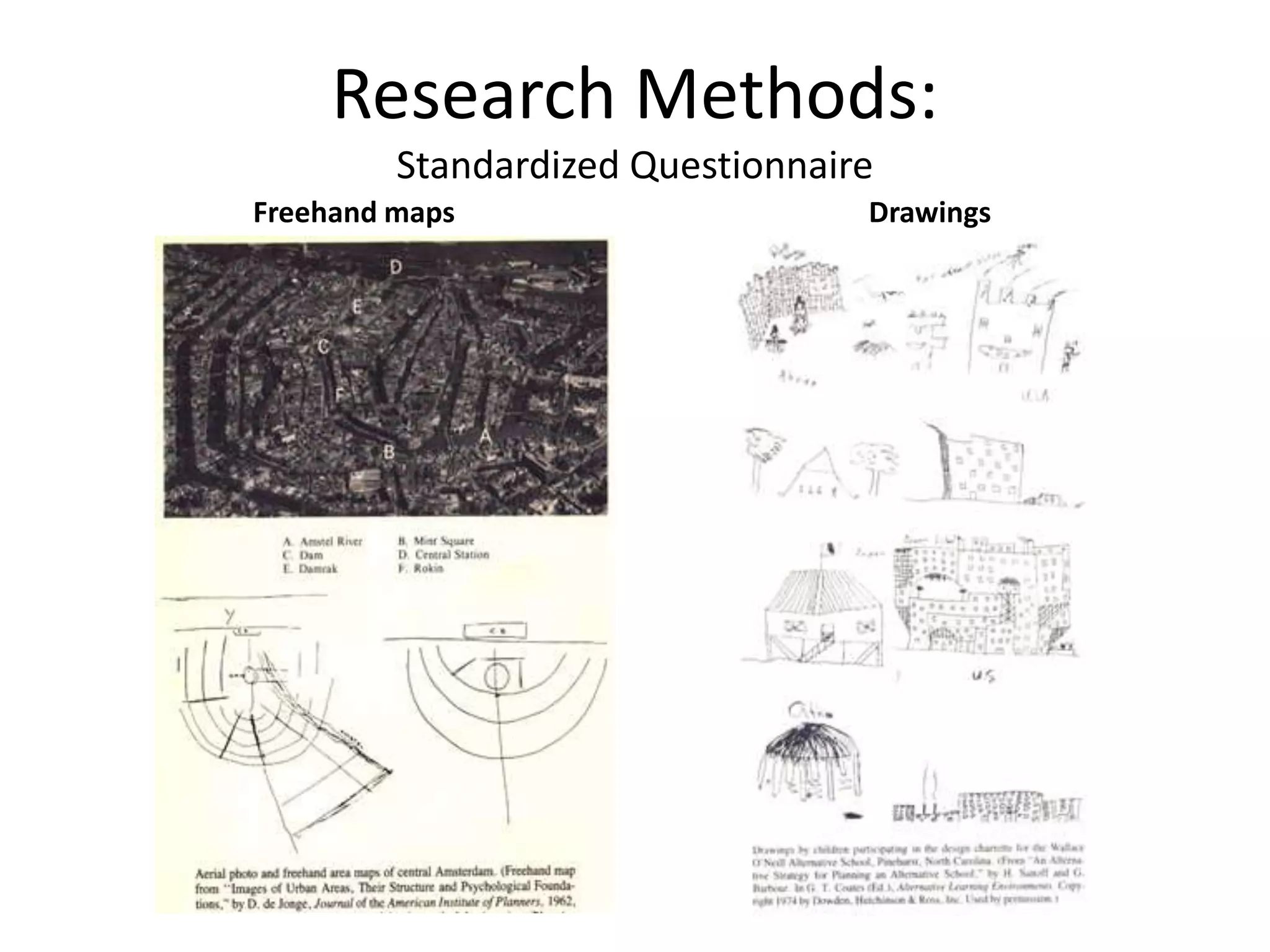 Research Methods:
Standardized Questionnaire
Freehand maps Drawings
 