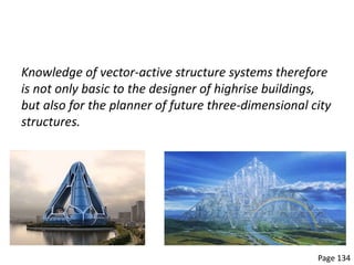 Knowledge of vector-active structure systems therefore
is not only basic to the designer of highrise buildings,
but also for the planner of future three-dimensional city
structures.
Page 134
 