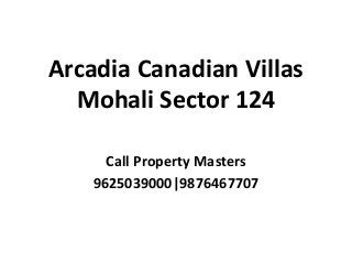 Arcadia Canadian Villas
Mohali Sector 124
Call Property Masters
9625039000|9876467707
 