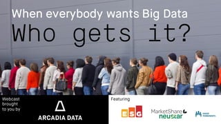 When everybody wants Big Data
Who gets it?
Webcast
brought
to you by FEATURING	
Featuring
Enter
 
