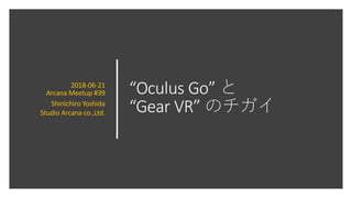 “Oculus Go”
“Gear VR”
2018-06-21
Arcana Meetup #39
Shinichiro Yoshida
Studio Arcana co.,Ltd.
 