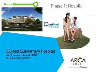 Phase 1: Hospital
250-bed Quarternary Hospital
Main Treatment Hub south of MM
and surrounding provinces
 