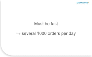 Must be fast
→ several 1000 orders per day
 