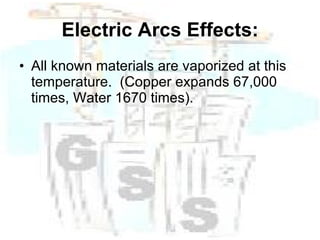 Electric Arcs Effects: All known materials are vaporized at this temperature.  (Copper expands 67,000 times, Water 1670 times). 