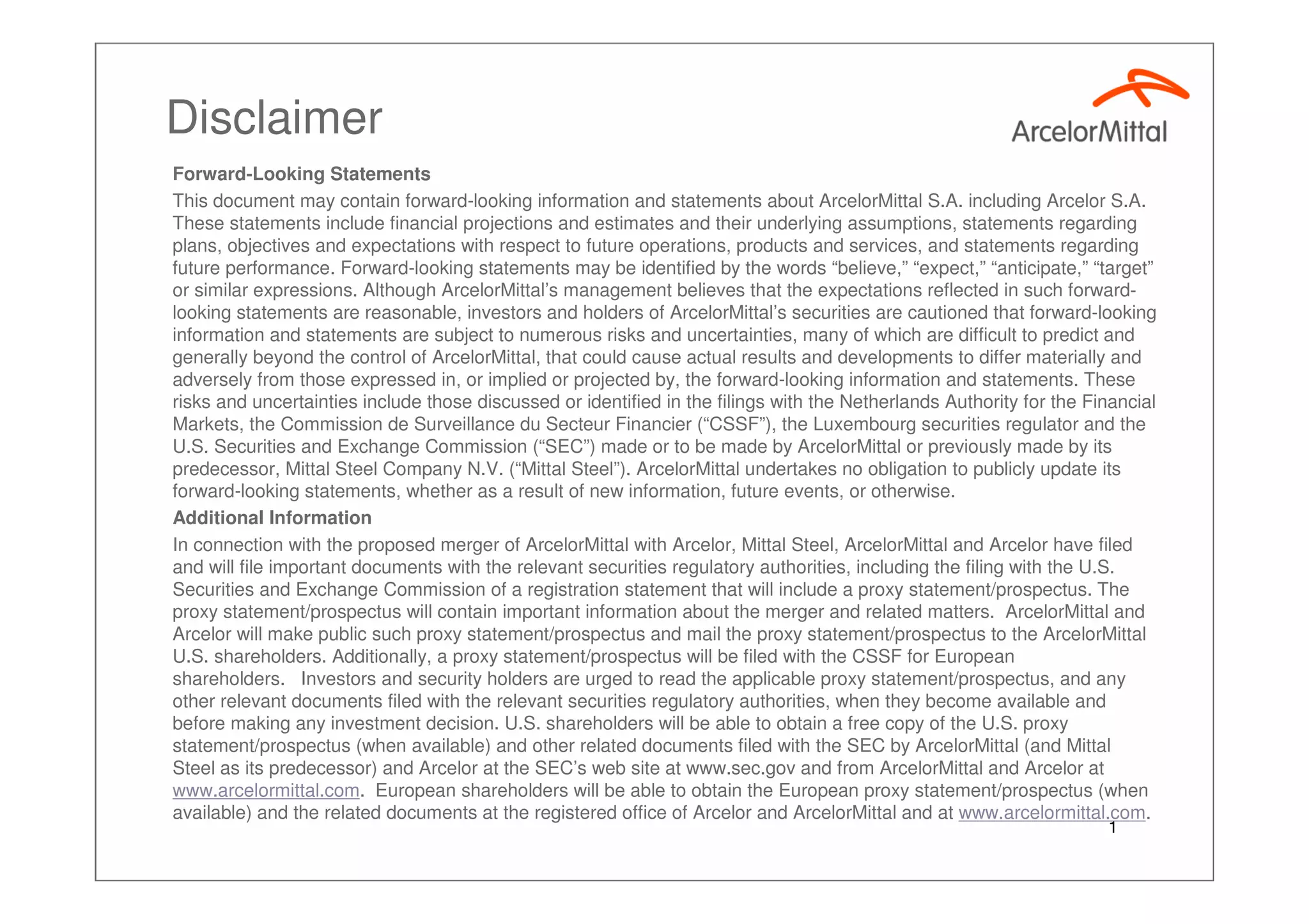 ArcelorMittal - Growing AM3S - Investor Presentation, Sept 2007