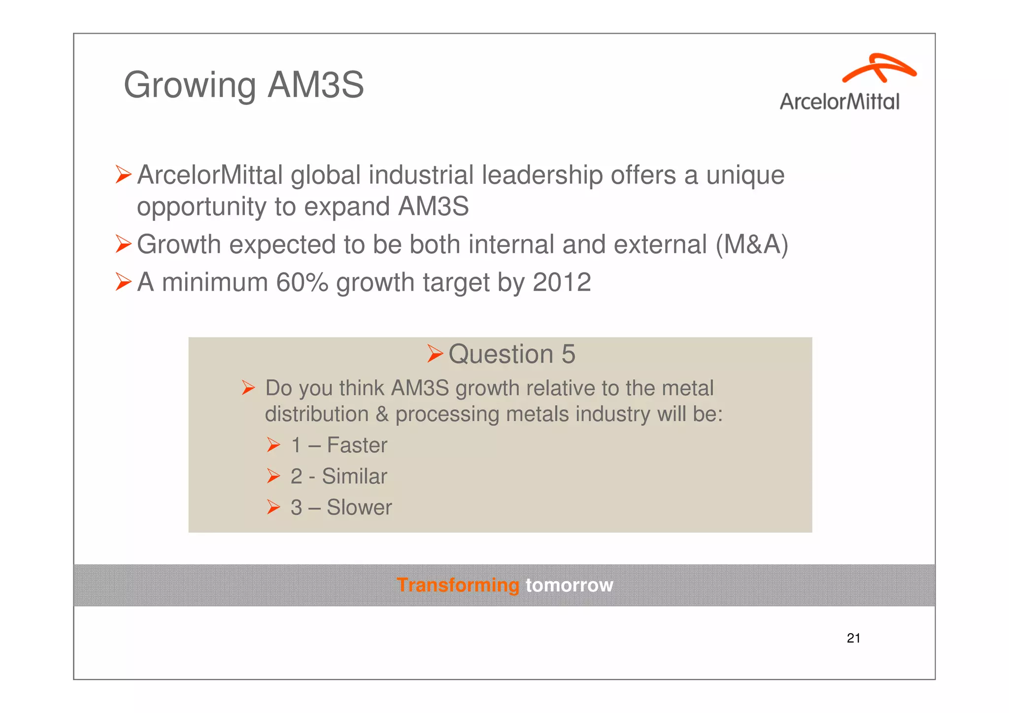 ArcelorMittal - Growing AM3S - Investor Presentation, Sept 2007