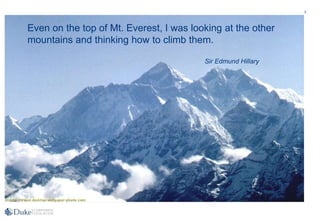 3
Even on the top of Mt. Everest, I was looking at the other
mountains and thinking how to climb them.
Sir Edmund Hillary
 