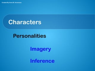 Characters
Personalities
Imagery
Inference
Created By Anne M. Arceneaux
 
