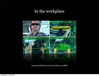 In the workplace




                          Augmented Reality assisted mechanics at BMW




Wednesday, 16 June 2010
 
