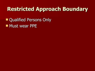 Restricted Approach Boundary Qualified Persons Only Must wear PPE 