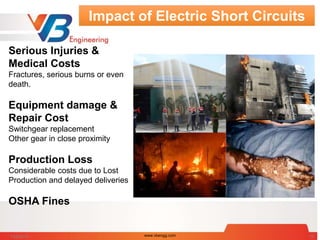 Impact of Electric Short Circuits
Serious Injuries &
Medical Costs
Fractures, serious burns or even
death.
Equipment damage &
Repair Cost
Switchgear replacement
Other gear in close proximity
Production Loss
Considerable costs due to Lost
Production and delayed deliveries
OSHA Fines
7/28/2014 www.vbengg.com 10
 