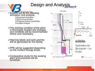 Design and Analysis
• Experts will do the following
simulation and analysis.
 Equipment Evaluation
 Short Circuit Studies
 Protective Device coordination
 Arcflash Analysis.
The existing condition of the plant
is thoroughly studied and changes
and remedies will be recommended
where ever necessary.
Warning labels and work permits
will be generated for the facility.
PPE will be suggested depending
on the incident energy levels.
Comparative study for the existing
plant and proposed will be
furnished.
7/28/2014 www.vbengg.com 15
 