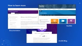 How to learn more
Documentation
ArcGIS Blog
GeoNet
 