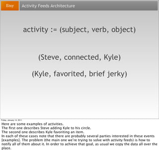 Activity Feeds Architecture




                           activity := (subject, verb, object)


                         ...