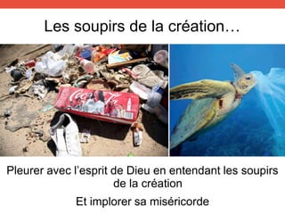 Les soupirs de la création…
Pleurer avec l’esprit de Dieu en entendant les soupirs
de la création
Et implorer sa miséricorde
 