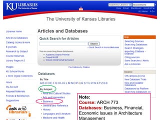 Note:
Course: ARCH 773
Databases: Business, Financial,
Economic Issues in Architecture
Management
 