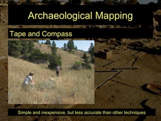 Archaeological Mapping
Tape and Compass
Simple and inexpensive, but less accurate than other techniques
 