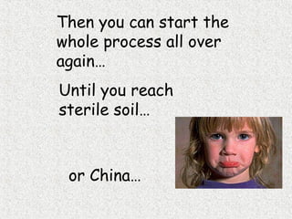 Then you can start the
whole process all over
again…
Until you reach
sterile soil…
or China…
 