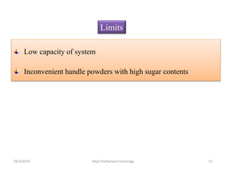 Low capacity of system
Inconvenient handle powders with high sugar contents
Limits
29/3/2019 51Dept.Postharvest technlogy
 