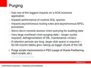 Purging




         • Purge scripts improvements in PS3 (usage of Oracle Partitioning,
           batch scripts, etc.)
  ...