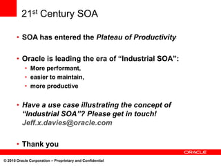 21st Century SOA

       • SOA has entered the Plateau of Productivity

       • Oracle is leading the era of “Industrial ...
