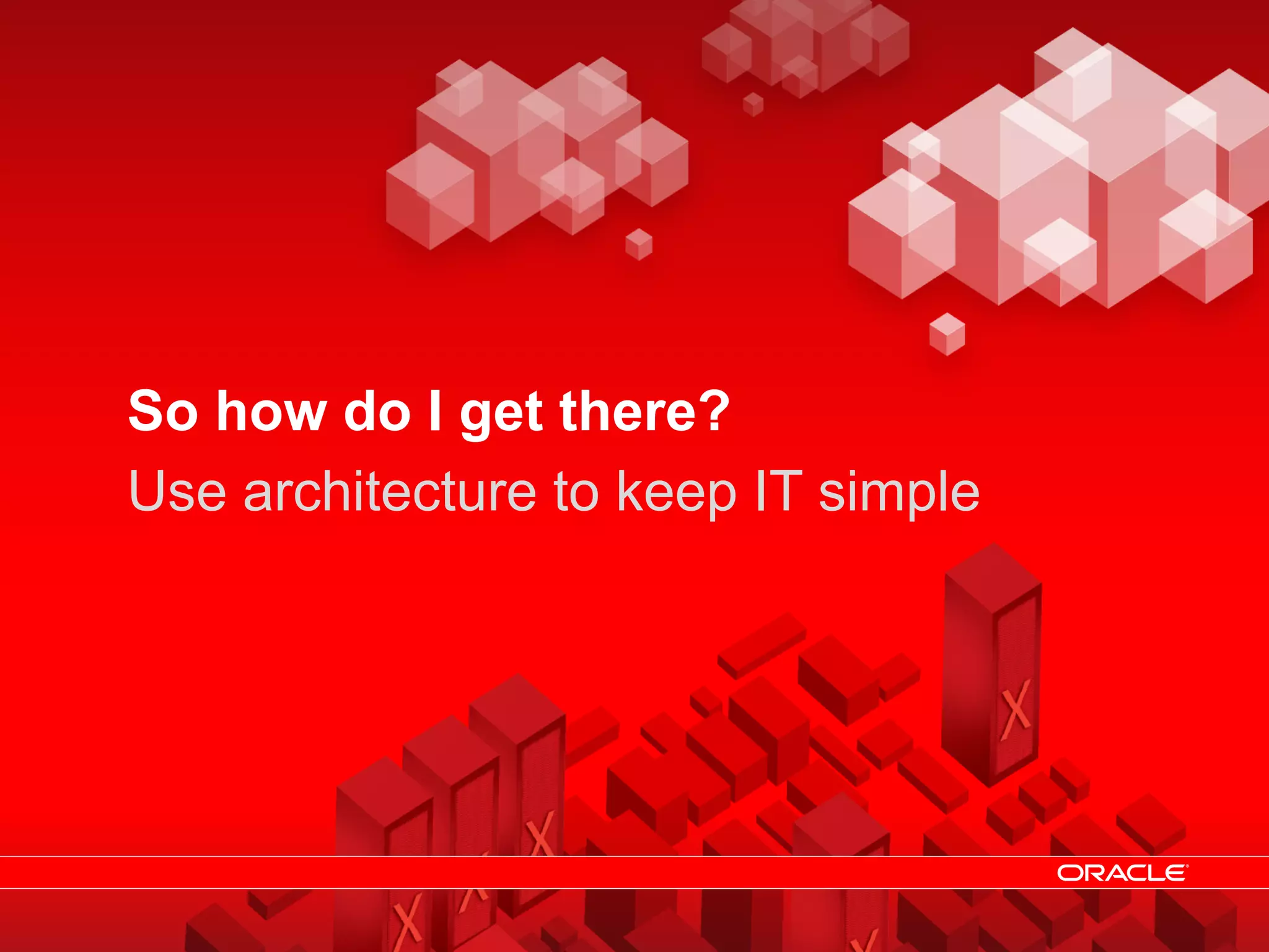 So how do I get there?
                Use architecture to keep IT simple




© 2011 Oracle                 Cloud Computing – Why you need Architecture   34
 