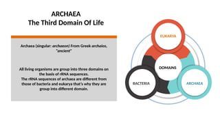ARCHEA: INTRO, CLASSIFICATION, ROLE IN NATURE, EXTREME ARCHAEA GROUPS ...