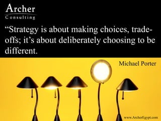 “Strategy is about making choices, trade-
offs; it’s about deliberately choosing to be
different.
Michael Porter
www.ArcherEgypt.com
 