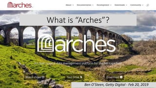 Ben O’Steen, Getty Digital - Feb 20, 2019
What is “Arches”?
 
