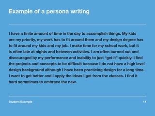 Student Example	 11
Example of a persona writing
I have a finite amount of time in the day to accomplish things. My kids
a...