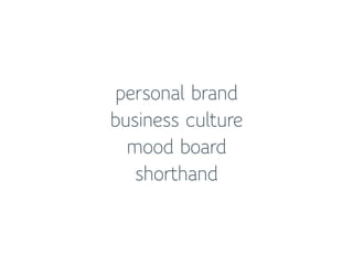personal brand
business culture
mood board
shorthand
 