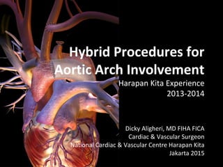 Hybrid Procedures for
Aortic Arch Involvement
Harapan Kita Experience
2013-2014
Dicky Aligheri, MD FIHA FICA
Cardiac & Vascular Surgeon
National Cardiac & Vascular Centre Harapan Kita
Jakarta 2015
 