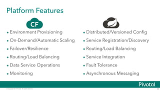 Platform Features 
• Environment Provisioning 
• On-Demand/Automatic Scaling 
• Failover/Resilience 
• Routing/Load Balanc...