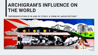 "REPRESENTATION IS IN AND OF ITSELF A FORM OF ARCHITECTURE."
ARCHIGRAM'S INFLUENCE ON
THE WORLD
BATIMENT PUBLIC,
ARCHIGRAM
 