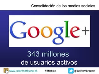 Consolidación de los medios sociales

+70 millones de blogs
vistos por +370 millones de
personas al mes
www.julianmarquina...