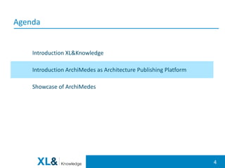 44
Introduction XL&Knowledge
Introduction ArchiMedes as Architecture Publishing Platform
Showcase of ArchiMedes
Agenda
 