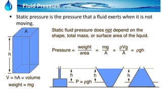 16
Fluid Pressure
 Static pressure is the pressure that a fluid exerts when it is not
moving.
 