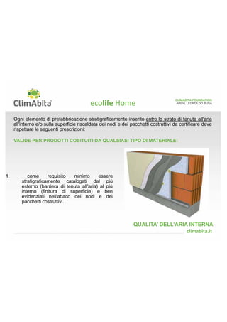 GEV-Emicode 
CLIMABITA FOUNDATION 
ARCH. LEOPOLDO BUSA 
I prodotti che possono avere un’etichettatura EMICODE non devono contenere 
nessuna componente che inlcuda: 
• sostanze cancerogene, mutagene o teratogene (classe di sostanze CMR di 
EMISSIONI 
NORMATIVA tedesca 
categorie 1A e 1B); 
• sostanze identificate dal REACH; 
• metiletilchetone e metilisobutilchetone; 
• contenuto di formaldeide e acetaldeide ≤ 50 μg/m³; 
	  