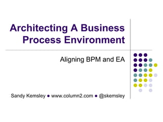 Architecting A Business
  Process Environment
                  Aligning BPM and EA




Sandy Kemsley l www.column2.com l @skemsley
 