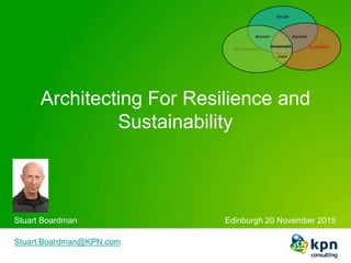 Architecting For Resilience and
Sustainability
Stuart Boardman Edinburgh 20 November 2015
Stuart.Boardman@KPN.com
Ed.Harrington@Conexiam.com
 