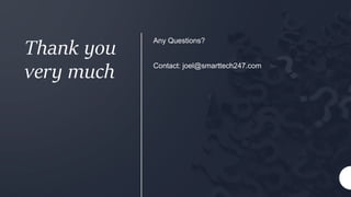 Thank you
very much
Any Questions?
Contact: joel@smarttech247.com
 