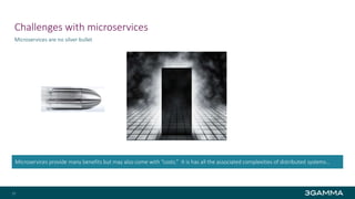 Challenges with microservices
Microservices are no silver bullet
21
Microservices provide many benefits but may also come with “costs.” It is has all the associated complexities of distributed systems…
 