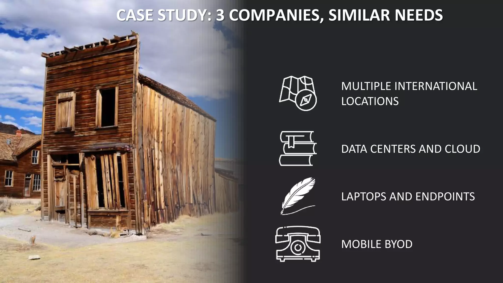 4©2018 Check Point Software Technologies Ltd.
CASE STUDY: 3 COMPANIES, SIMILAR NEEDS
MULTIPLE INTERNATIONAL
LOCATIONS
DATA CENTERS AND CLOUD
LAPTOPS AND ENDPOINTS
MOBILE BYOD
 